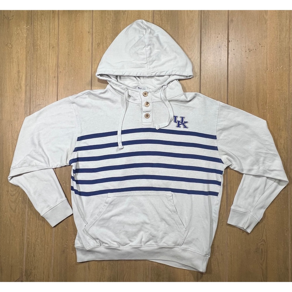 Pro Edge Kentucky Wildcats Hoodie Mens Large White Blue Striped Henley Pullover